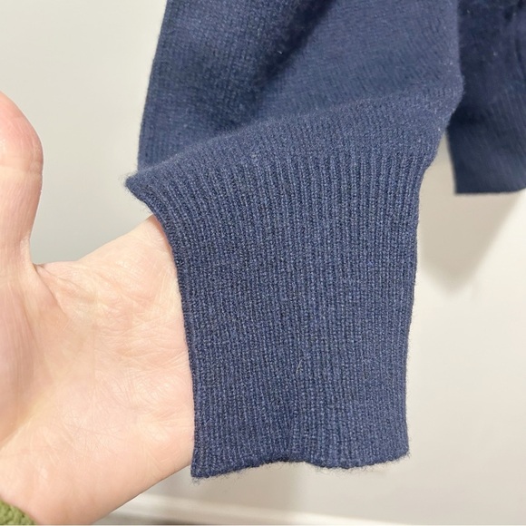Thane 100% Cashmere V Neck Sweater Vintage Size Large XL Navy Blue Ribbed Hems - Picture 10 of 12